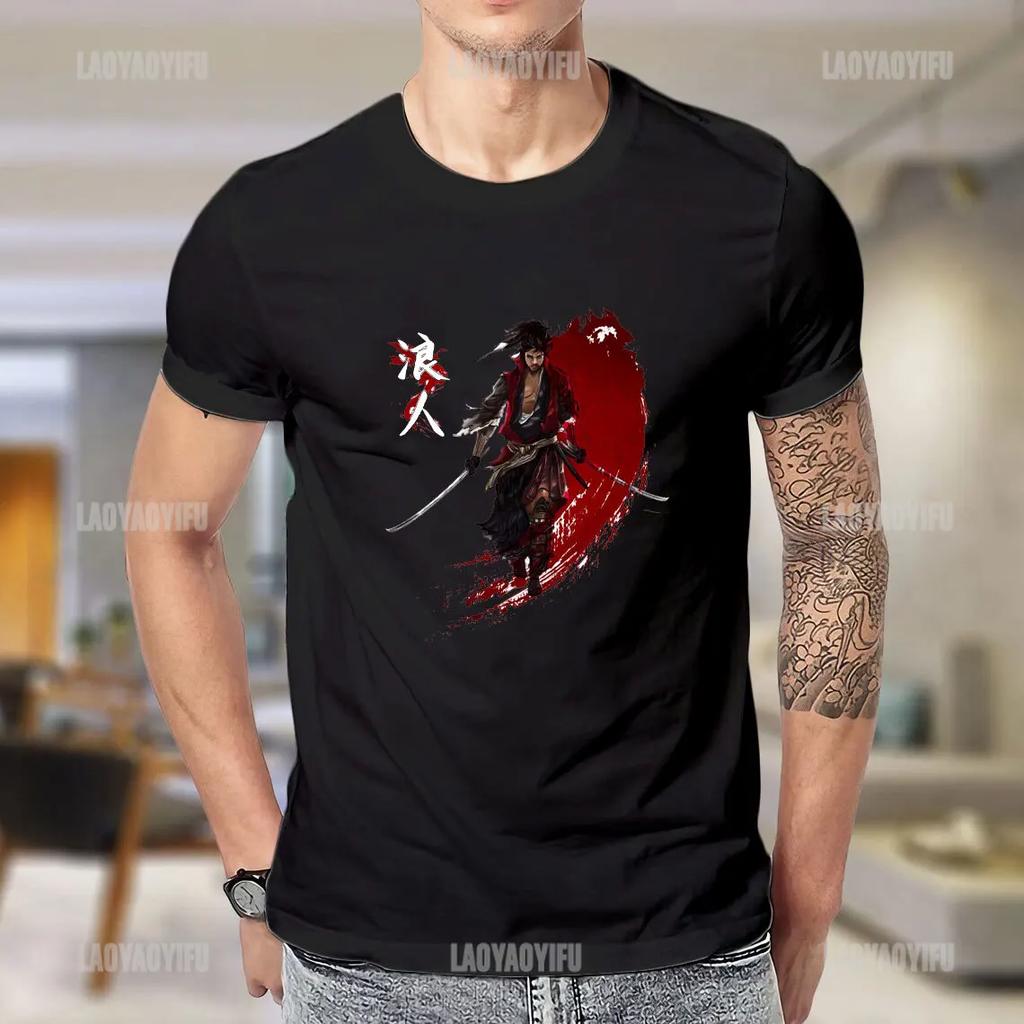 Ronin Script Japan Anime Vagabond TShirt Sasaki Kojiro and Miyamoto Musashi Manga Short Sleeve TShirt Men Loose Cotton Tee Tops