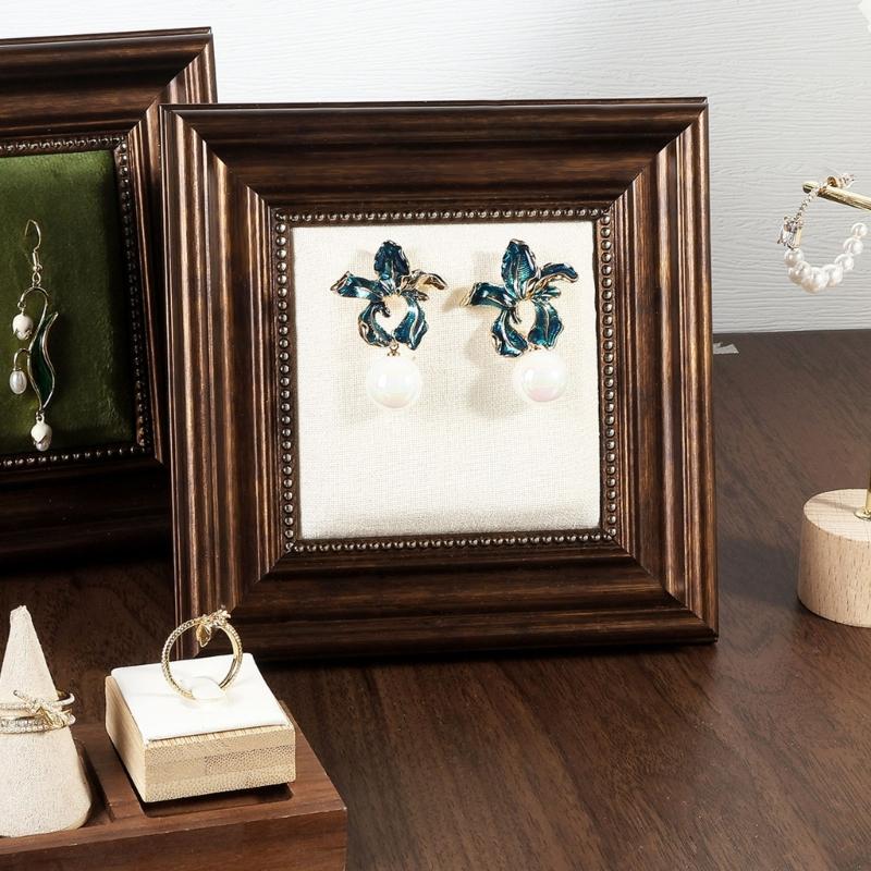 Scandinavian Inspires Wooden Jewelry Presentation Stand Velvets Lining Earrings Ring Accessories Holder