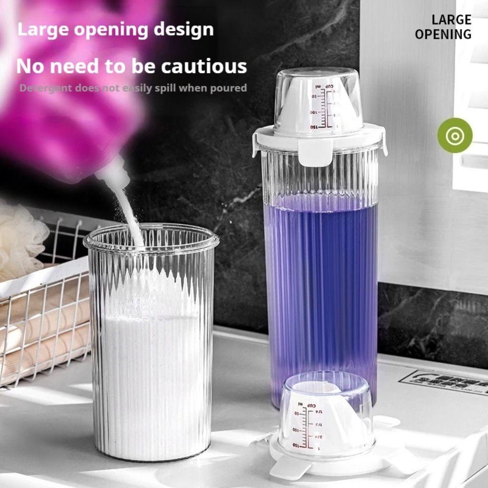 Transparent Laundry Detergent Dispenser Bottle Sealed with Measuring Cup Detergent Powder Tank Multipurpose