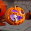 Halloween Pumpkin Eating Skull Figurine with Lights Spooky Light-up Pumpkin Head Resin Statue Sculpture Home Office Desktop Decoration Ornament