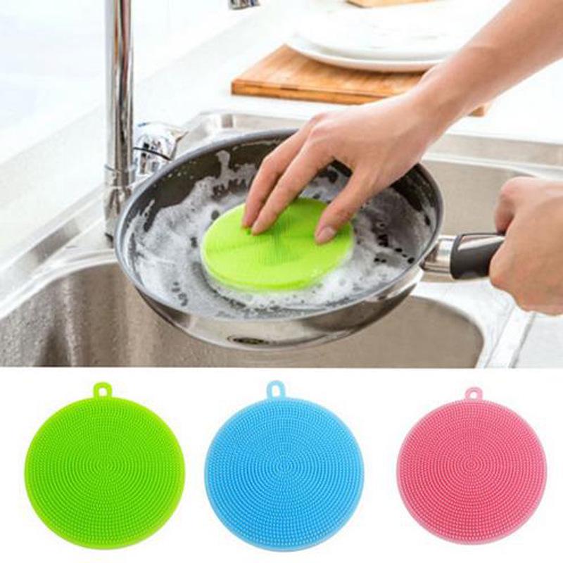 Round Silicone Dishwashing Brush and Heat-Resistant Cleaning Pad for Fruits & Vegetables
