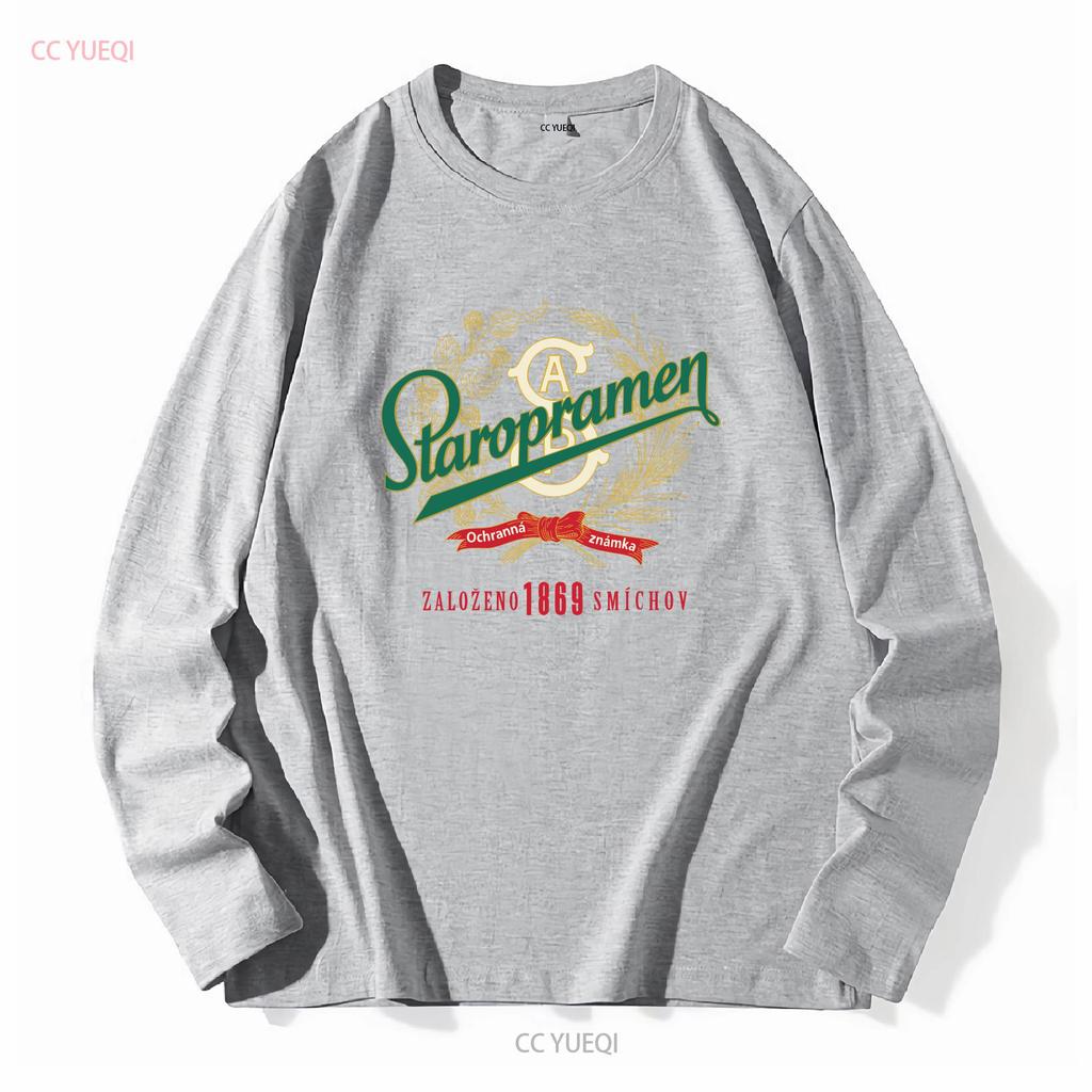 Staropramen Tschechisches Bier Abgenutztes Etikettenmuster T-Shirt vintage Gewaschenes Lässiges Oberteil Für Den Täglichen Gebrauch streetwear Grafik Stilvoll