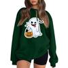 Women's Long Sleeve Neck Sweatshirt Loose Fit Casual Pullover Top with Small Halloween Print