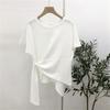 T-shirt à manches courtes et col rond pour femme, ourlet irrégulier, élastique, fin, couleur unie, pull ample, streetwear, été
