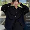 Men's Black Metal Ring Detail Button Down Shirt Casual Detachable Sleeve Oversized Streetwear Top