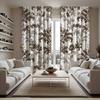 2Pc Brown And Gray Floral Print Curtains, Polyester Fabric, Machine Washable, Suitable For Living Room, Bedroom, Study
