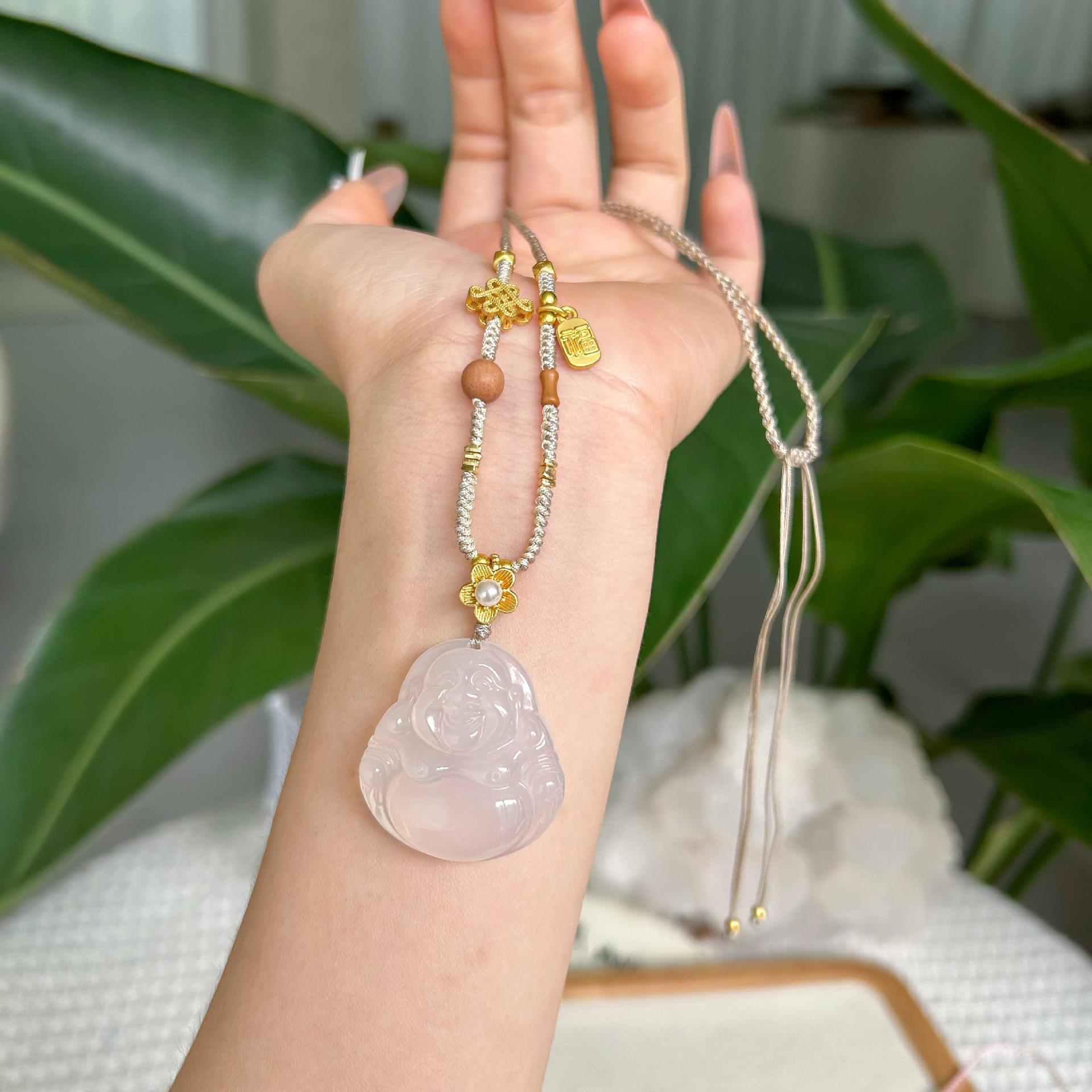 

Натуральный Халцедон Будда Подвеска Ожерелье - Ручная работа, Плетеное, Легкая Роскошь Ключичная Цепочка