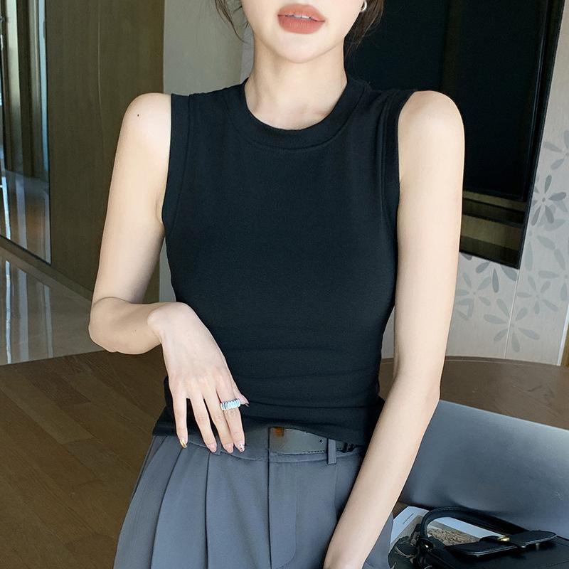 8706 Wide Shoulder Small Camisole Undershirt Female Inside Out Spring and Summer Ladies Black and White Outside Wear Round Neck Bottoming Tops