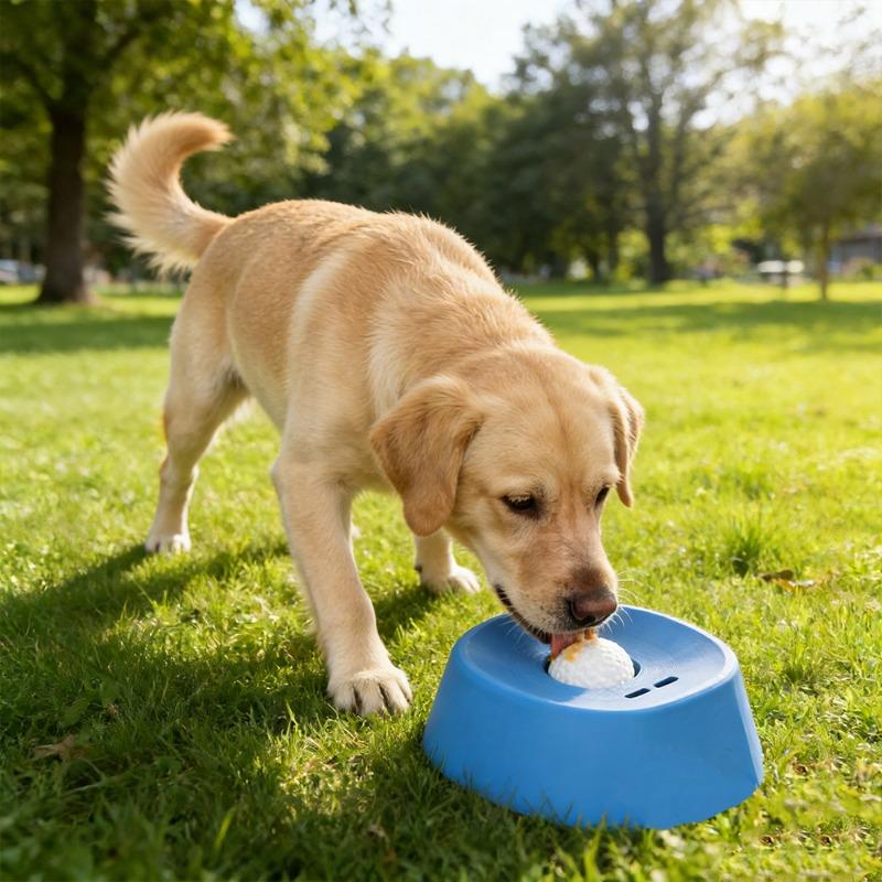 Langsam-Fresser Hundeleckschale für flüssige Leckerlis mit unterhaltsamem Ball-Design Knochenbrühe Joghurt Spender für kleine Hunde Welpen