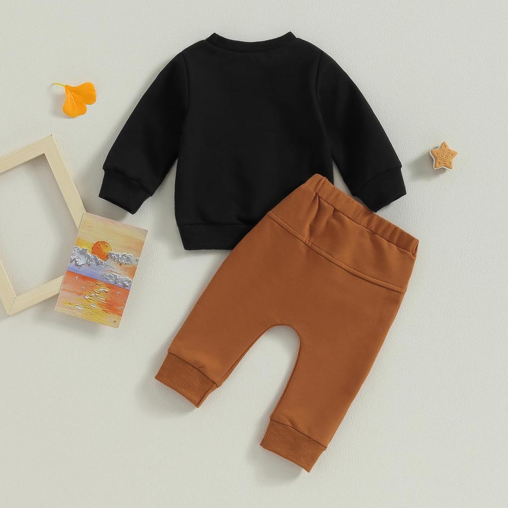 Baby Boys Pants Set 3M 6M 12M 18M Long Sleeve Crew Neck Letters Print Sweatshirt with Elastic Waist Sweatpants Infant Clothes