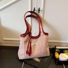 Striped Canvas Tote Bag for Women Large Capacity Shoulder Crossbody Bag Fashion Commute School Bag