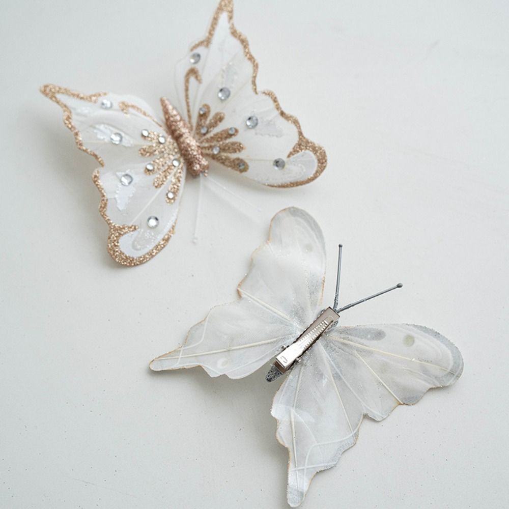 6pcs Plastic Artificial Butterfly Decoration Champagne Silver Blue Pink DIY Christmas Glitter Butterfly Hanging Ornament