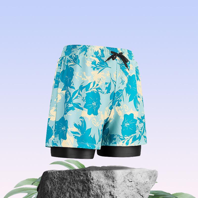 Men's Quick-Dry Swim Trunks: Running, Training, Beach, Double-Layer Anti-Embarrassment, Suitable for European and American Styles.