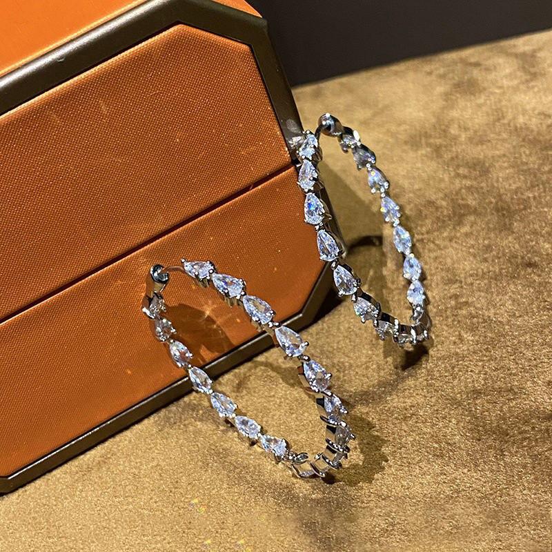 Luxuriöse Creolen aus Sterlingsilber in Birnenform mit Zirkonia-Kristallen für Damen, Modeschmuck für den Alltag, Mädchen