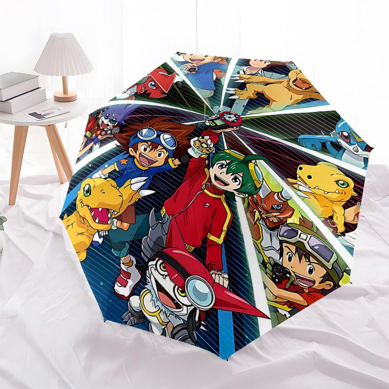 1pc Digimon Adventure Automatic Opening Umbrella with 3-Fold Design, Iron Frame, Suitable for Fans, Travel, Daily Use, Gift Idea.H084