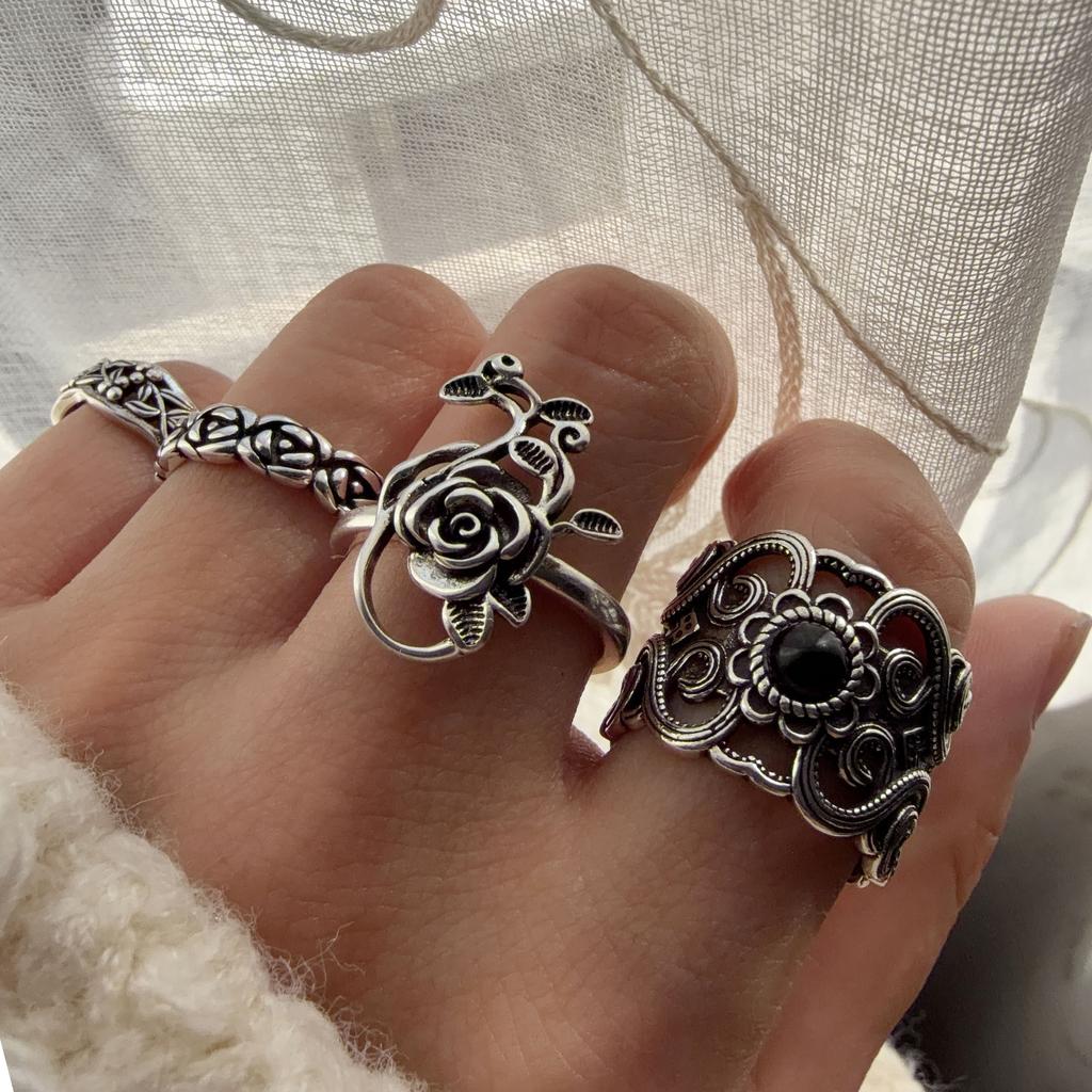 Xiaomi 925 Sterling Silver Rings For Women Geometric Fine Jewelry Finger Adjustable Vintage Flower Stone Ring For Party Birthday Gift