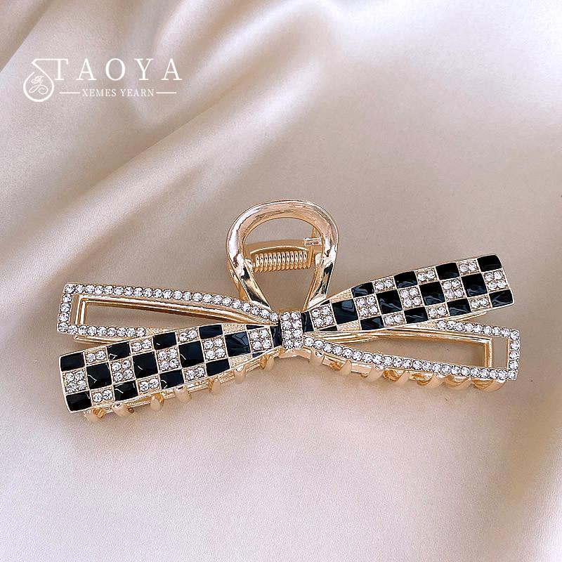 

Korean Sweet Girl s Bow Chessboard Pattern Metal Hair Clip 2026 New Headwear For Women s Large Shark Clip Grab Clip Accessories 11.5cm золотой