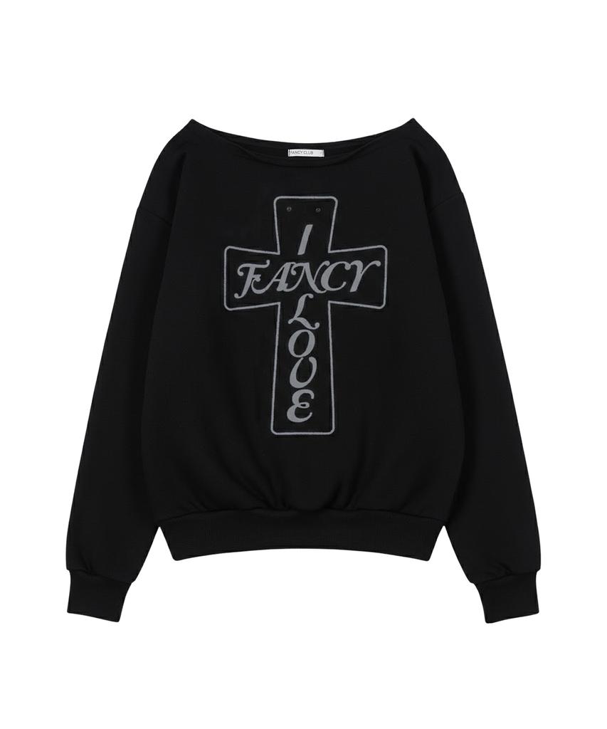 FANCY CLUB Pros Off-Shoulder Sweatshirt (Black) F26Qb040