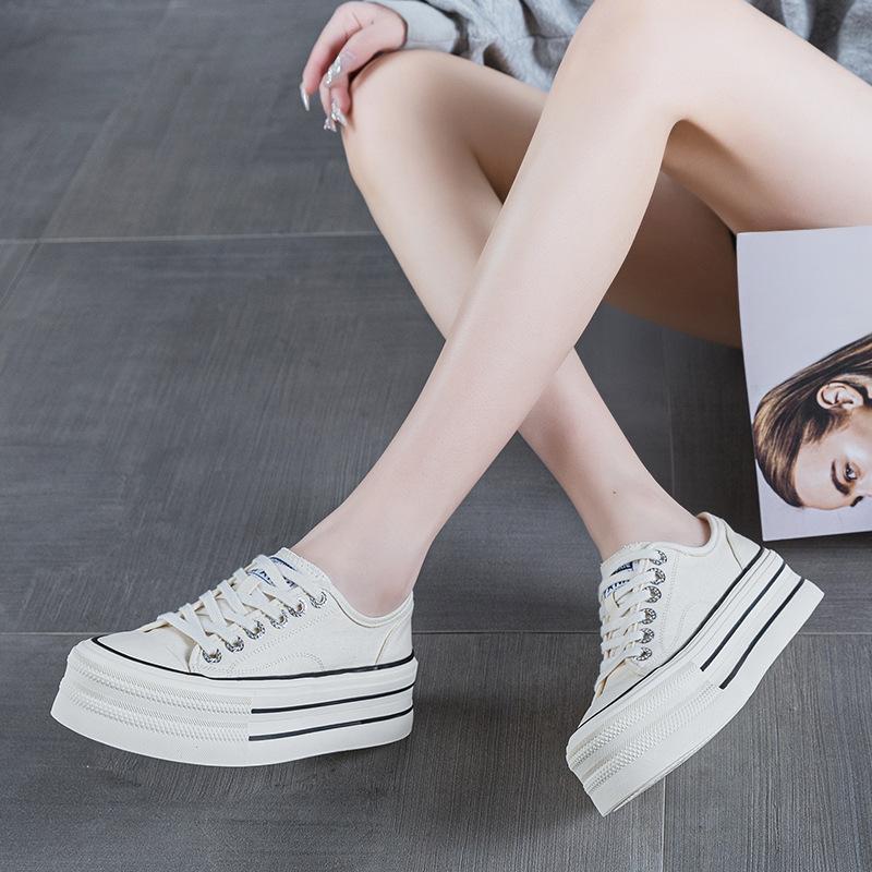 Canvas shoes thick-soled heightened casual spring new muffin-soled breathable sports board shoes