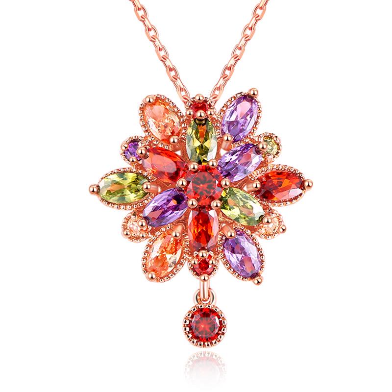 Multi-layer Colored Diamond Necklace Fashionable Dragon Woman Flower Super Flash Zircon Pendant Three-dimensional Hollow Collarbone Chain Jewelry 2026 45CM