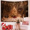Vintage Christmas Fireplace Tapestry: Holiday Tree Photo Background Hanging Cloth