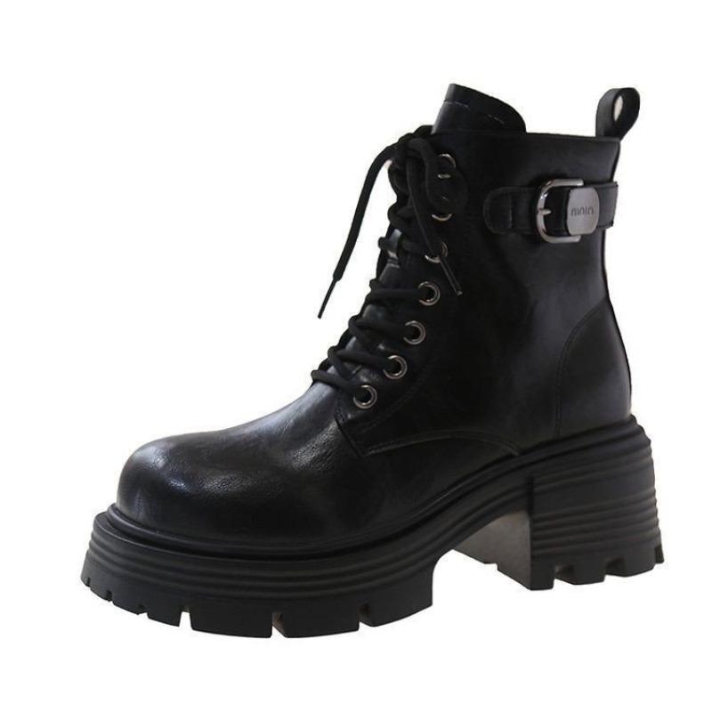 Black Martin boots women's new autumn and winter velvet boots lace-up thick-soled handsome locomotive short boots