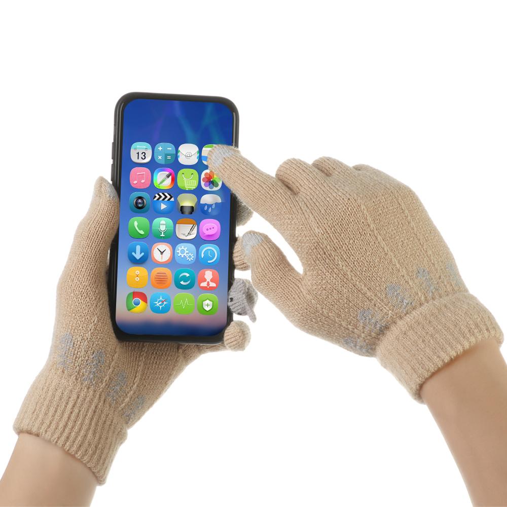 Finger Warm Cartoon Cats Soft Elastic Touch Screen Mittens Knitted Gloves Thicken Warm Full Finger