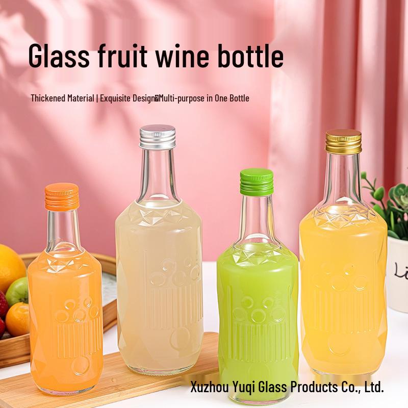Five-Ring Embossed Glass Beverage Bottle with Screw Cap for Milk Tea or Home Brewing