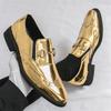 Fashion New Gold Punk Rivet Loafers New Men's Pointed Metal Chain Leather Shoes Male Designer Formal Wedding Dress Homecoming Footwear