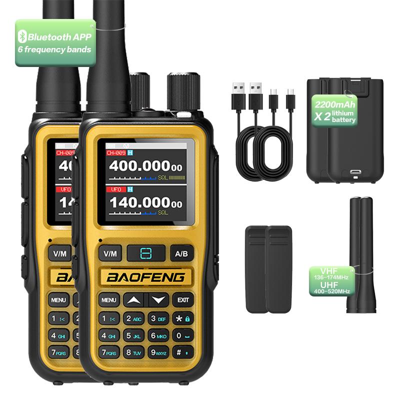 Twin Pack Baofeng UV-5R Mini 5W Radios | Bluetooth Channel Sync + NOAA Storm Reports | Type-C Rechargeable for Emergencies