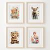 Watercolor Animals Wildflower Lion Rabbit Bear Panda Cow Flamingo Posters Of Wall Art Canvas Prints Picture Baby Kids Room Decor