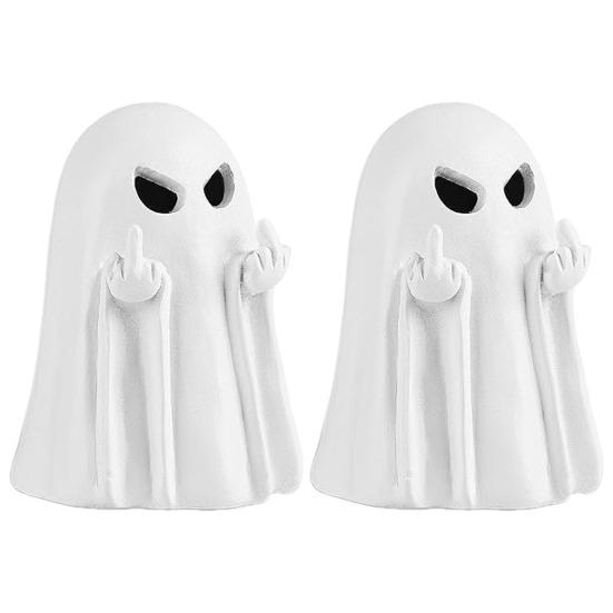 Figurka Ducha na Halloween Żywica Straszna Statua Ducha z Palcem Mały Biały Duch Ozdoby Stołowe do Dekoracji Wnętrz Domu Biura Biurka