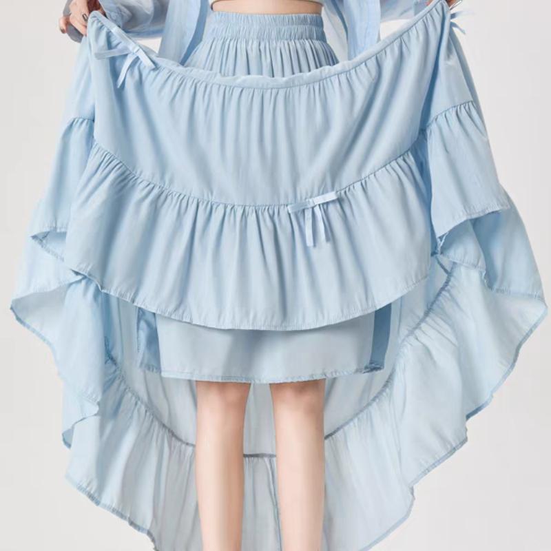 Comfortable Breathable Sweet and Gentle Butterfly Bow Skirt Summer High Waist Slimming Versatile Mid Length A-line Skirt