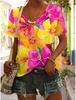 Summer Women's T-shirt Floral Graphic Plant Retro Tropical Hawaiian Short-sleeved V-neck Ordinary Blouse Printed T-shirt