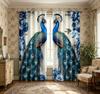 2PCS Digital Printed Curtains, Blue Flower Peacock Elegant Bird Floral, Window Curtains for Living Room Bedroom Home Decoration
