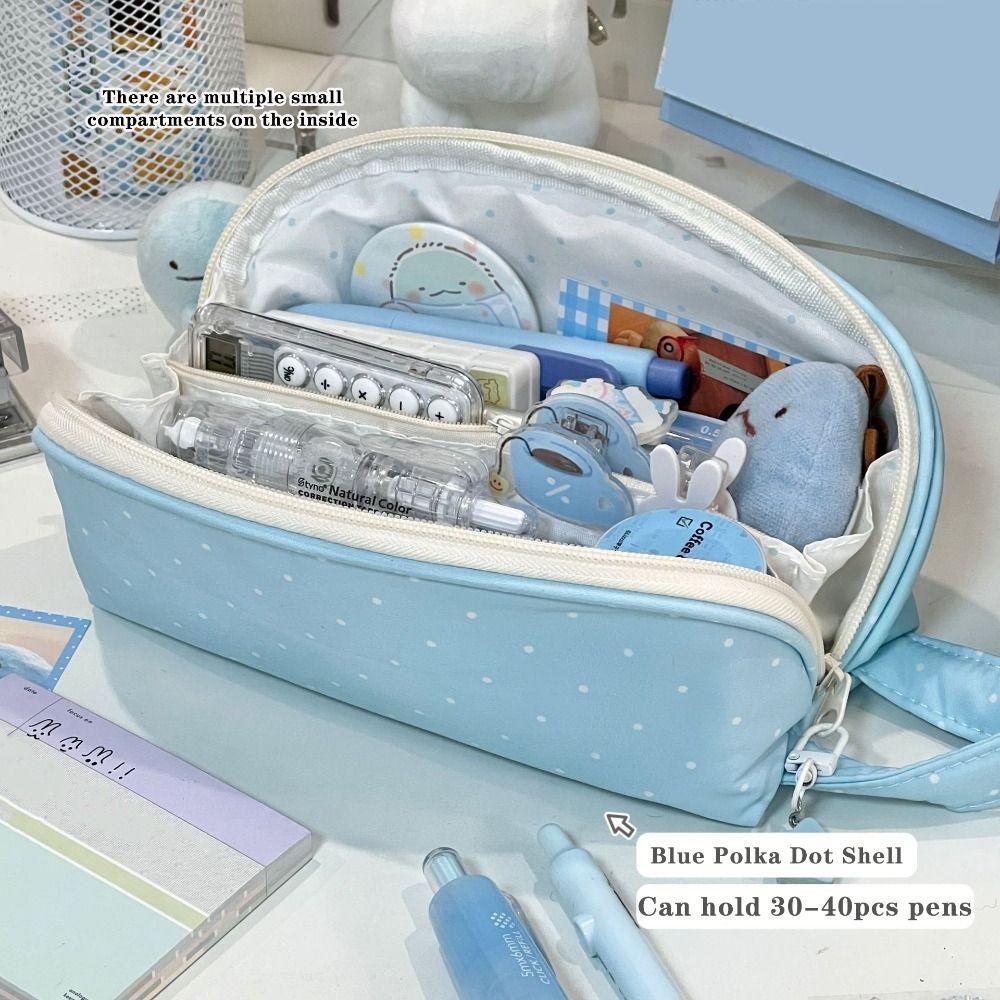 Shell Shape Pencil Pouch Polka Dot Pattern Pen Bag Multi-purpose Pencil Case  School Office
