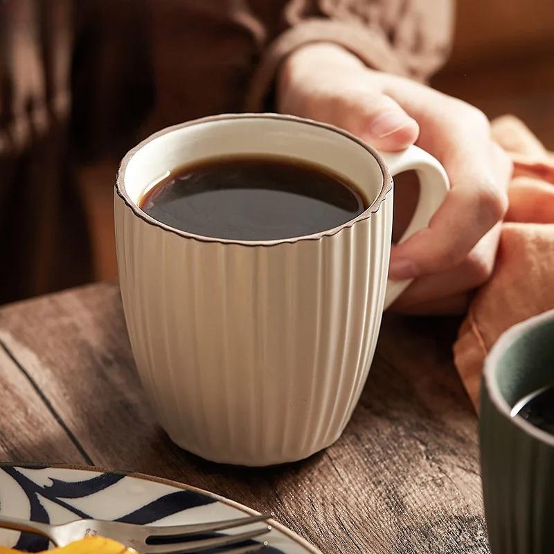 Kiln Changes Creative Striped Mug Ceramic Cup Latte Coffee Cup Breakfast Cup Milk Cups Teacup Household Water Cups Couple's Cups