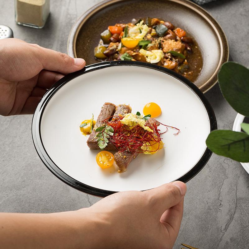 Creative Ceramic Western Food Plate Round Bone Plate Japanese Food Plate Household Dim Sum Plate Restaurant Dish Tableware