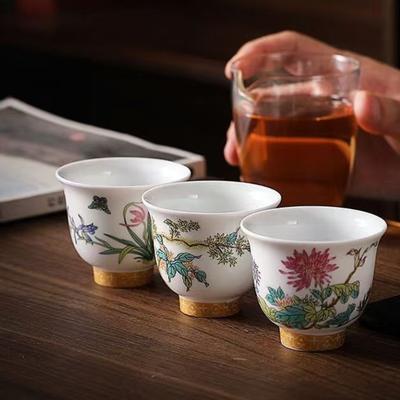 Taza de Té Kung Fu Juego Doce Dioses Florales Esmalte Cerámica Pastel 12 Piezas Caja de Regalo Cerámica y Alfarería del Anfitrión Vajilla China para Té Bar