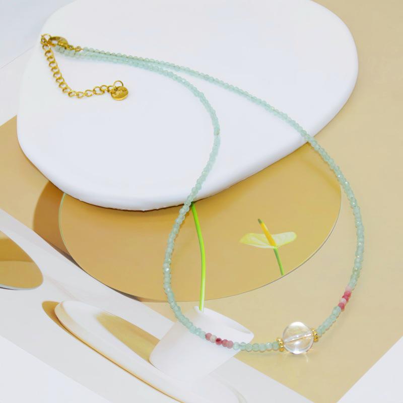 Korean Minimalist Zircon & Crystal Clavicle Necklace with Amethyst & Citrine