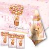 Bear Baby Shower Decorations,3pcs Pink Teddy Bear Baby Shower Tablecloths Bear Tablecloth Plastic Bear Baby Girl Table Covers for Girl Gender Reveal