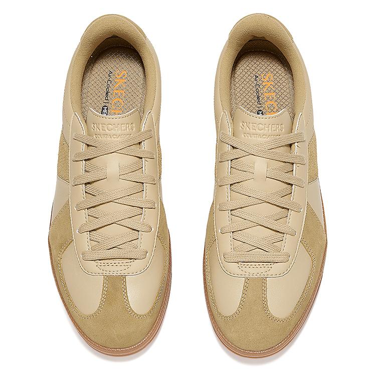 Skechers Training Shoes Soft Leather Comfortable Casual Color Block Versatile Durable Breathable Low Top Sneakers Men Sneakers Brown 254153-TAN