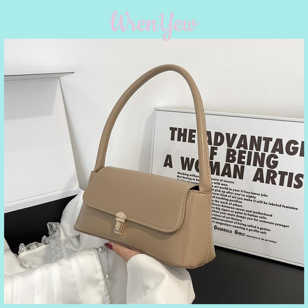 Womens Small Square Bag With Sewed Details And Lock Closure For Daily Outings