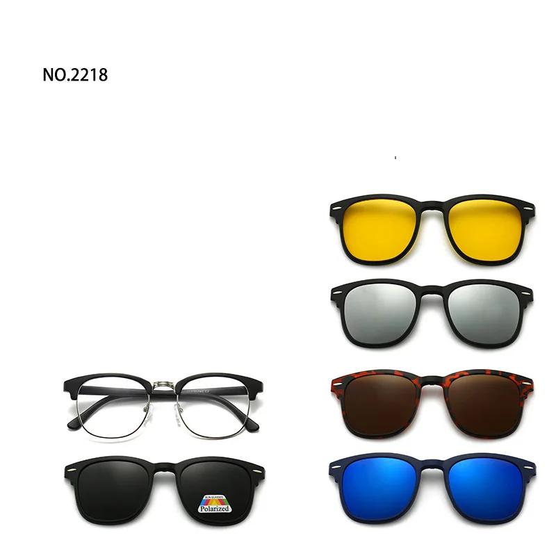 6 In 1 Magnetic Clip Sunglasses prescription Spectacles Men Women Polaroid Night Vision Lenses Glasses