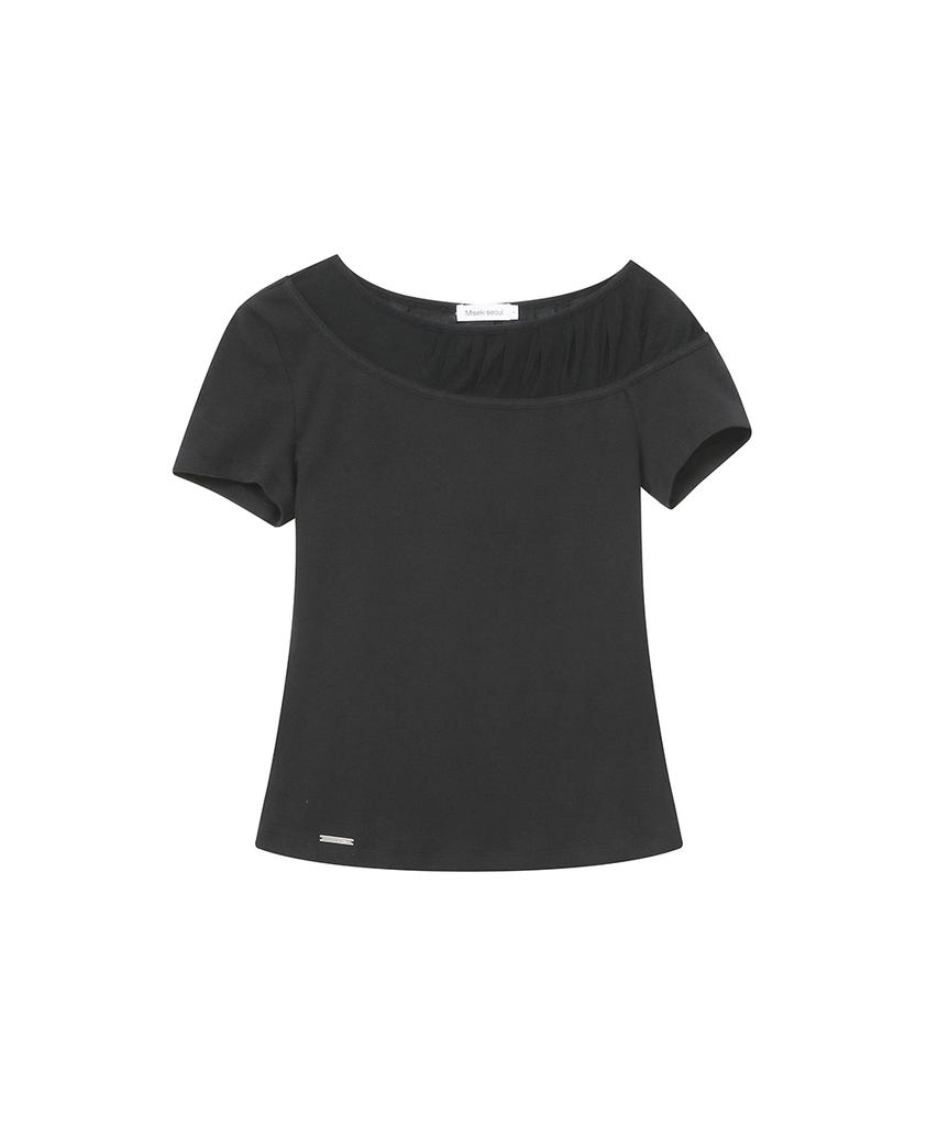 MISEKI SEOUL Sheer Shirring Layered Top Charcoal
