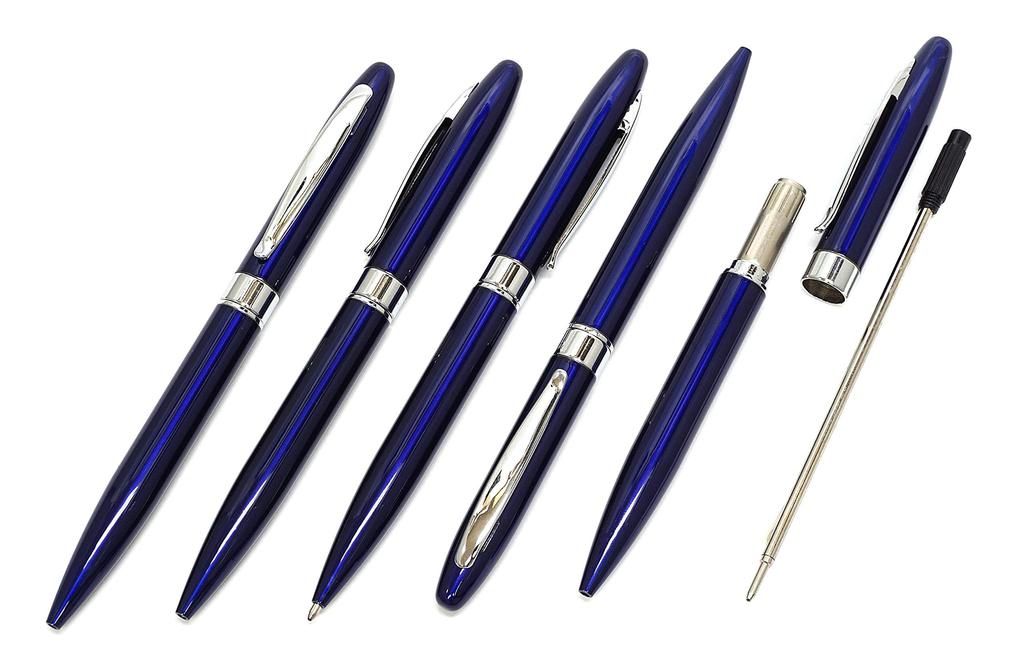 Recycled Cowhide Mini Notebook Cover Black with Round Button Pen Case Black Lasting Piece Metal Rotary Ballpoint Pen Set Blue LS022PB-BRSB-TK23-L