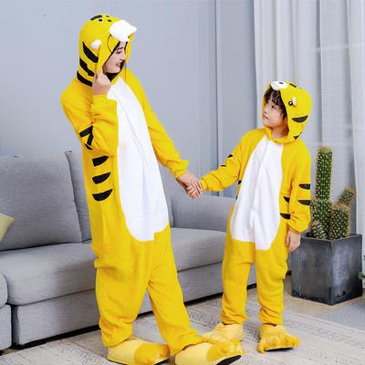 Animal Cute Yellow Tiger Adult Onesie Pajamas Kigurumi Women Men Sleepwear Set Cosplay Children Boys Girls Kid Clothes