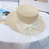 Flat Top Straw Hat Women'S Summer Vacation Style Beach Hat Large Brim Sun Protection Sun Hat French Top Hat