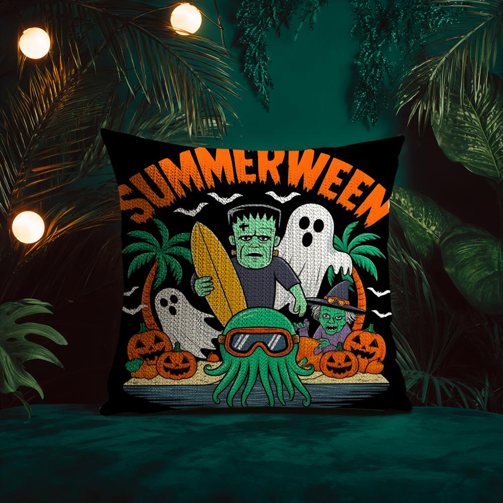 Halloween Childrens Trick Oral Happy Patterns Cushion Cover Silky Elegant Comfort Sofa Bed Invisible Zipper Beach Pillowcase