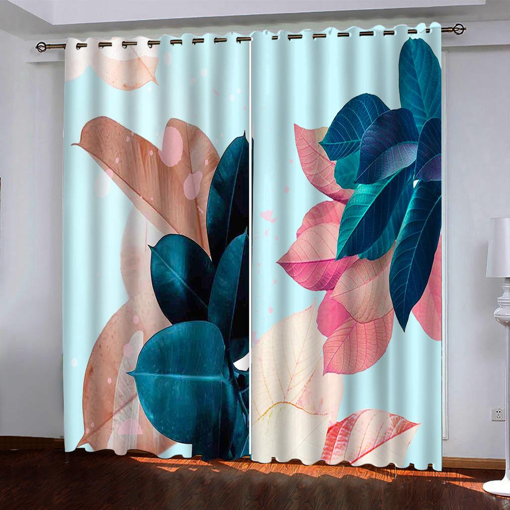 Pink Rose Flower Floral Girls Window Curtains for Kids Bedroom Living Room Hall Treatments Kitchen Door Decor Drapes Blinds 2Pcs